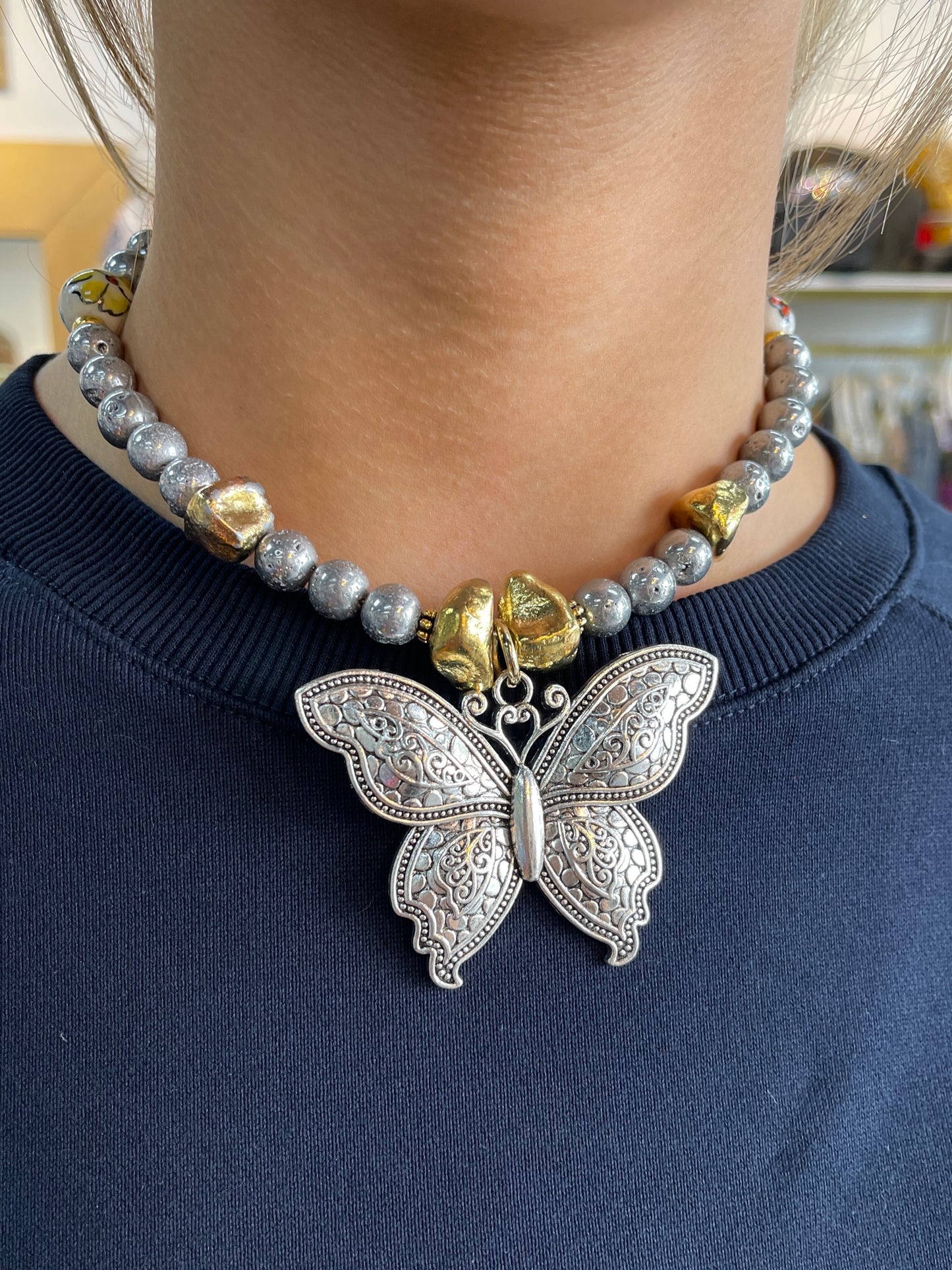 Mixed Metal Butterfly Choker