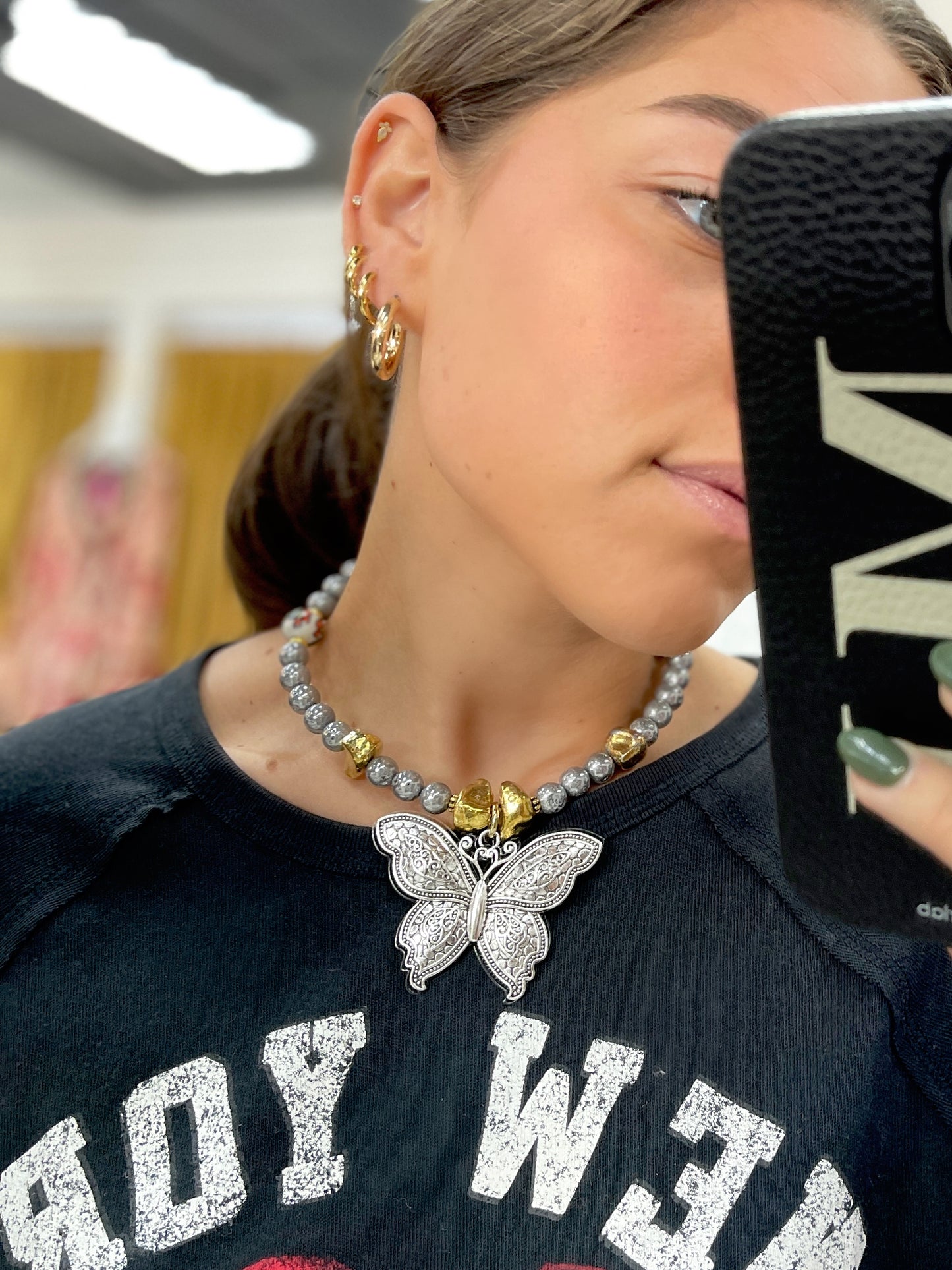 Mixed Metal Butterfly Choker