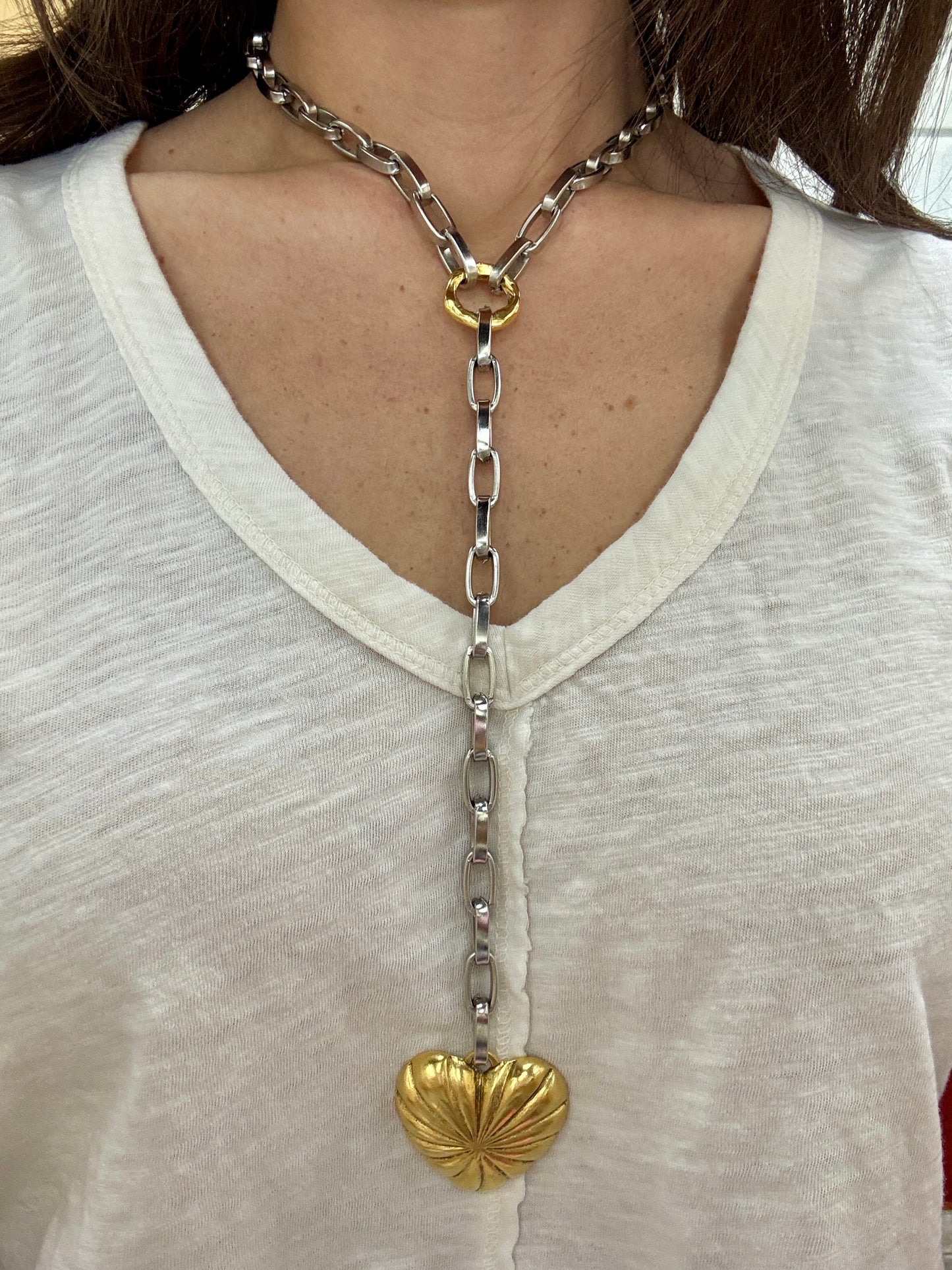 Two-Tone Swirl Heart Lariat