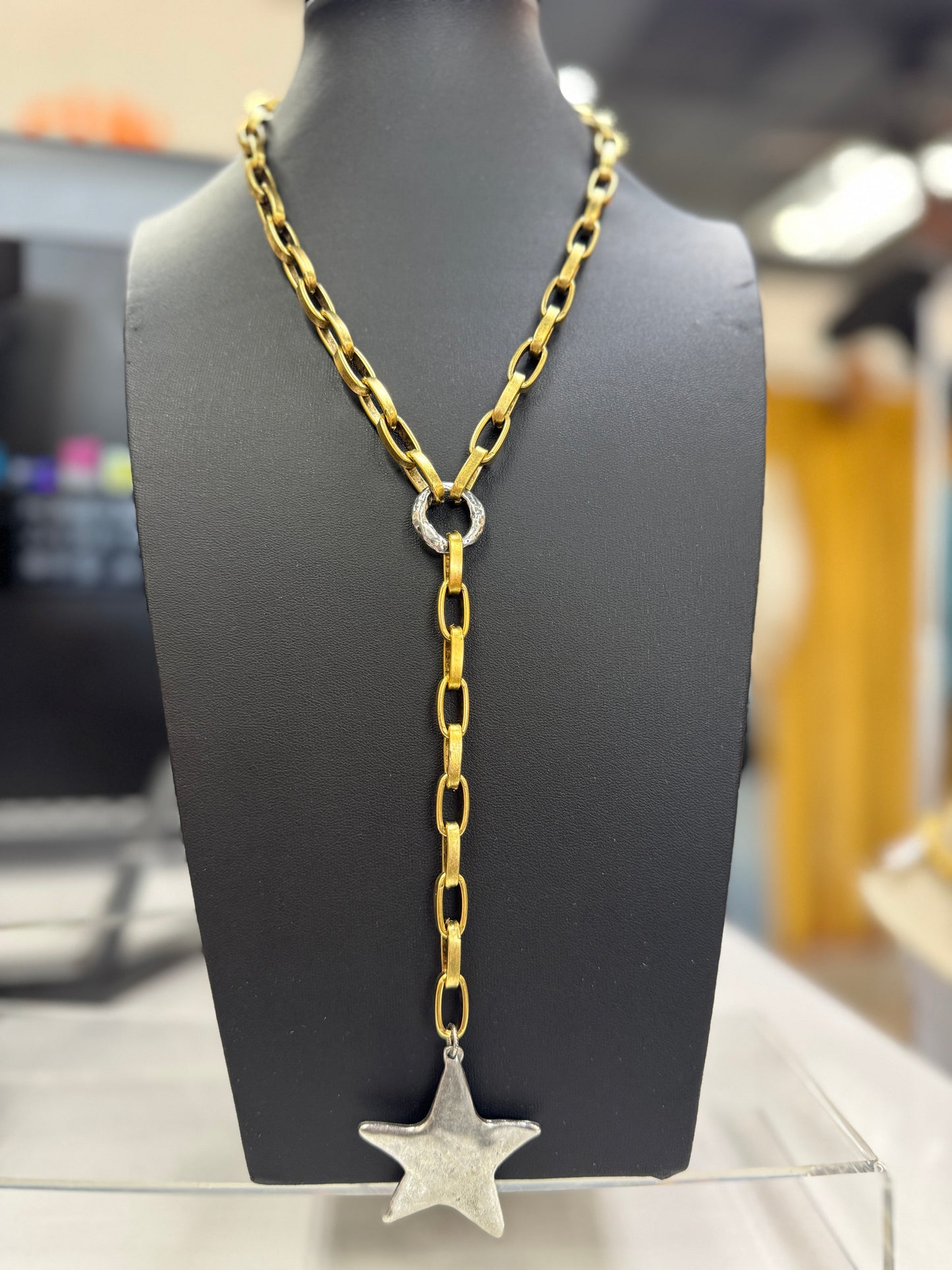 Two Tone Star Lariat Necklace