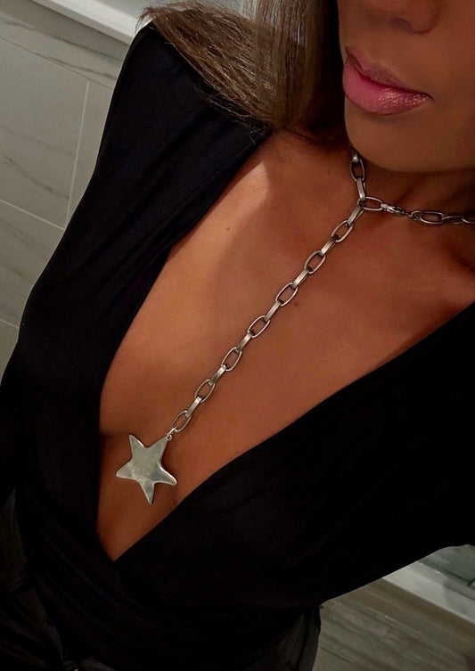 Silver Star Lariat Necklace
