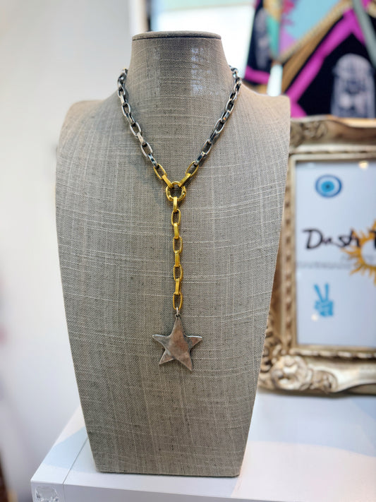 Two Tone Star Lariat Necklace