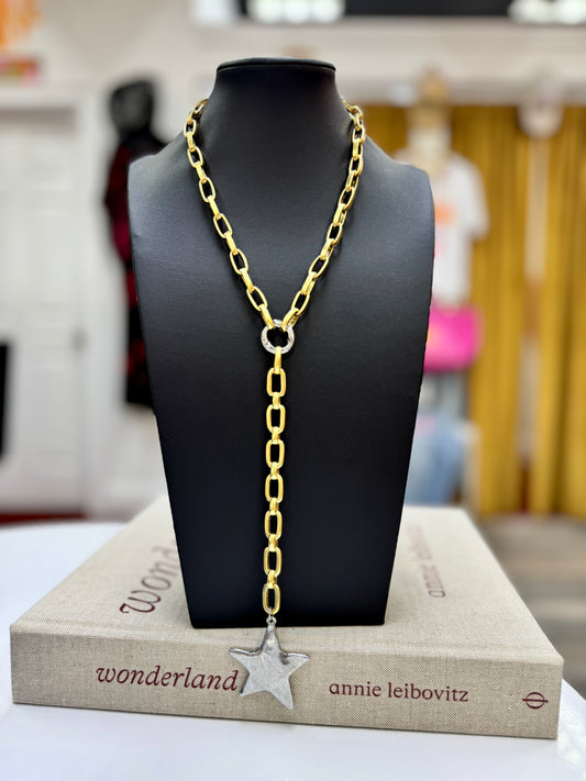 Two Tone Star Lariat Necklace