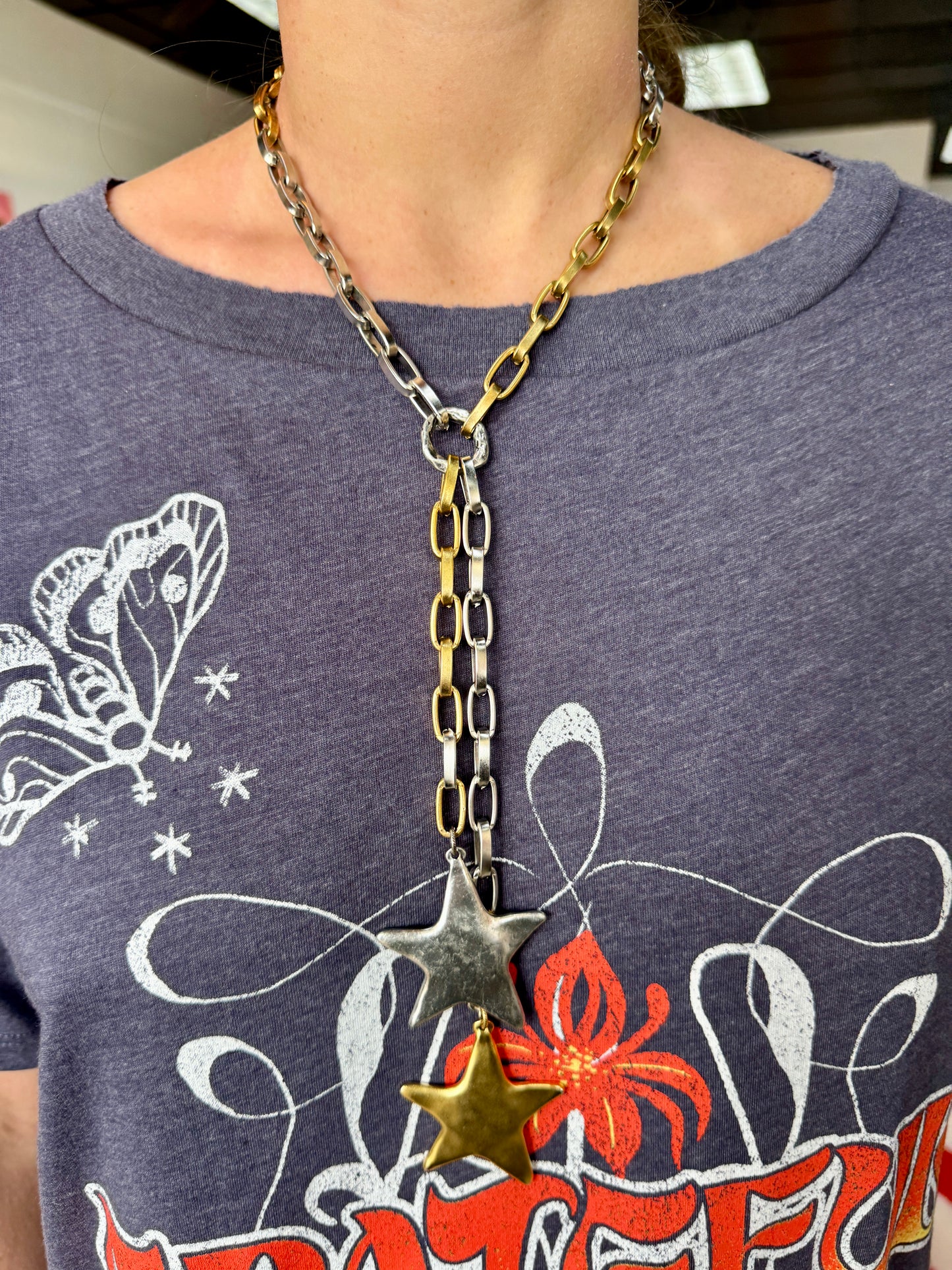 Double Star Lariat Necklace