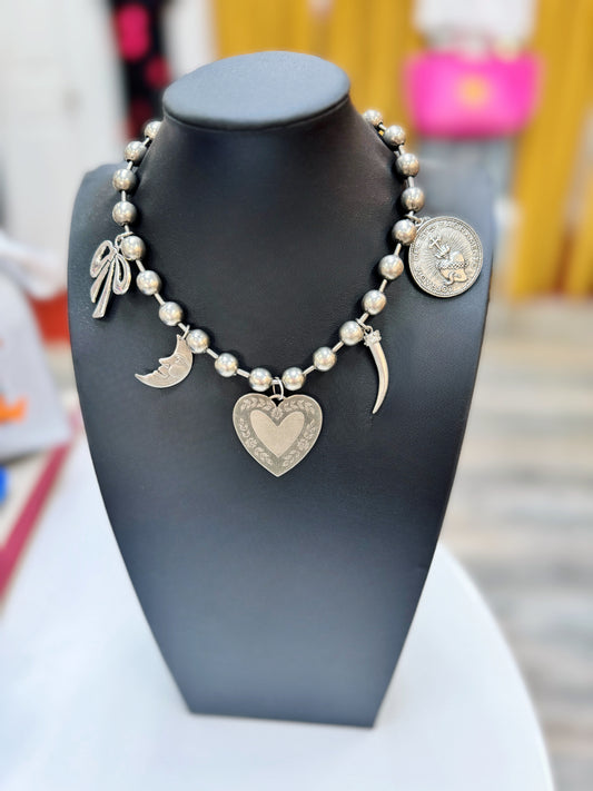 Silver Moons Charm Necklace
