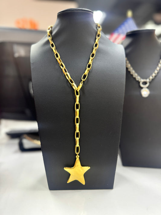 Gold Star Lariat Necklace