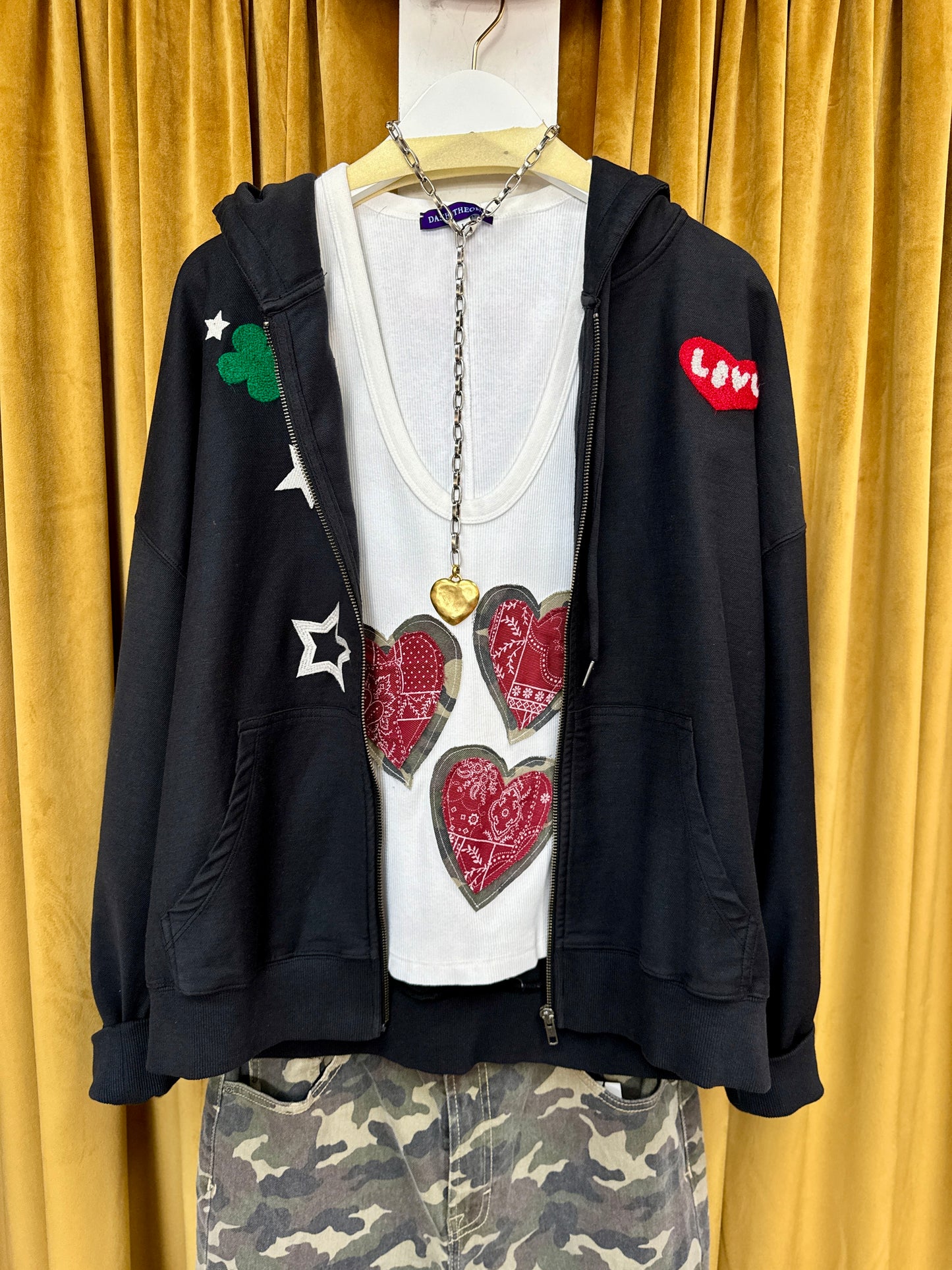 Two-Tone Heart Lariat Necklace