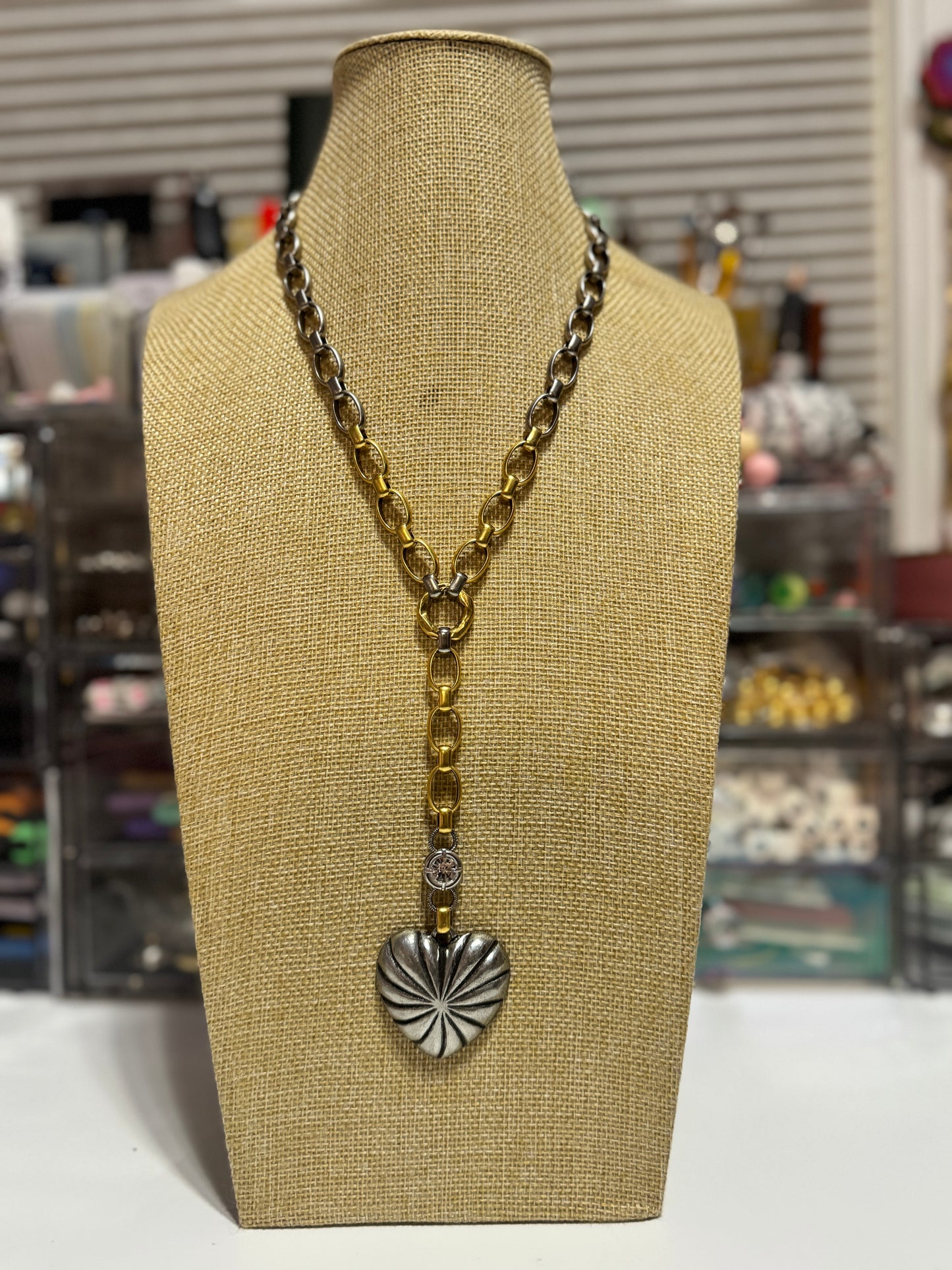 Two-Tone Swirl Heart Necklace