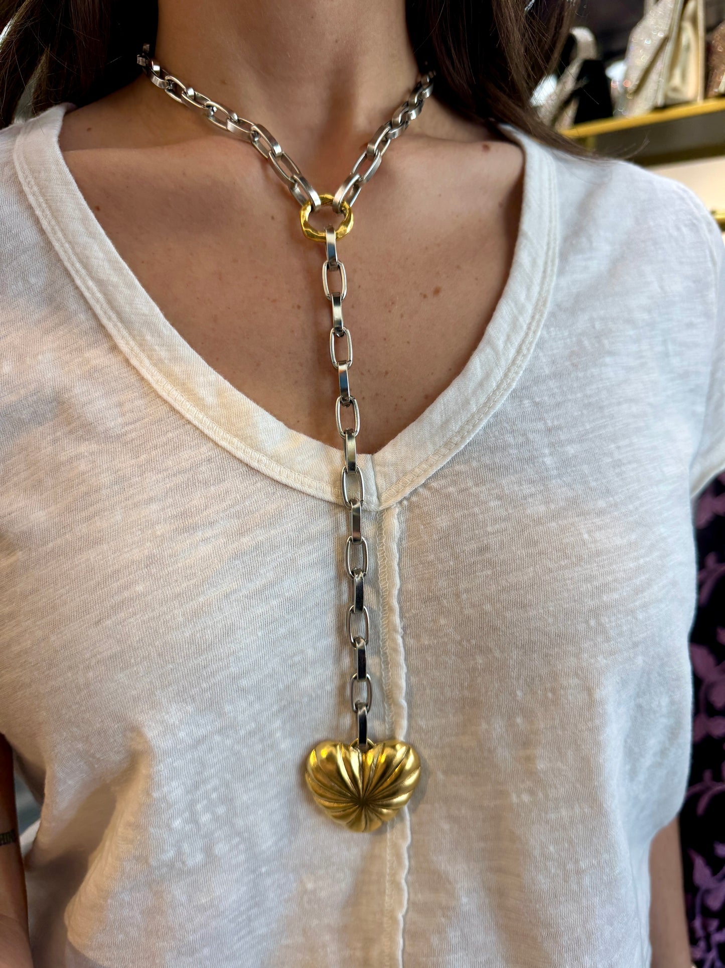 Two-Tone Swirl Heart Lariat