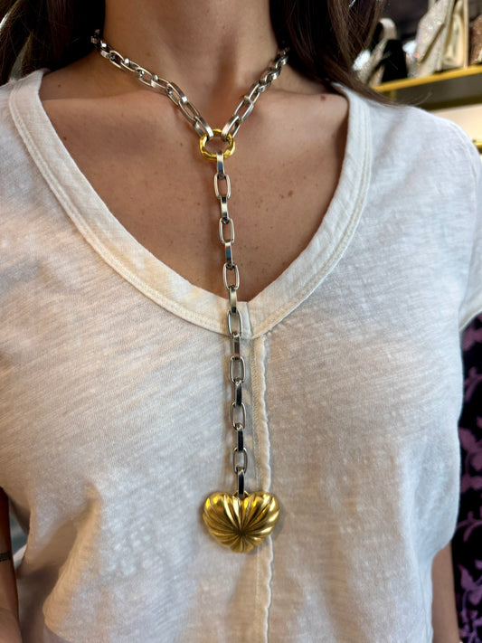 Two-Tone Swirl Heart Lariat