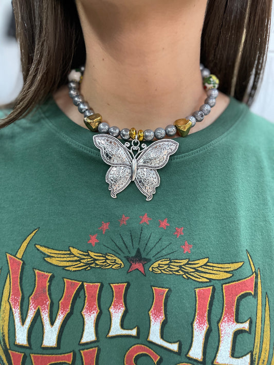 Mixed Metal Butterfly Choker